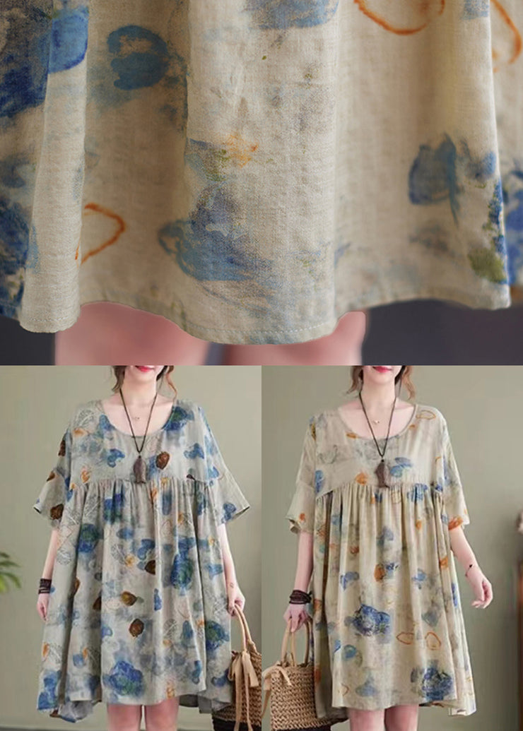 Women Lake Blue Oversized Print Cotton Maxi Dress Summer