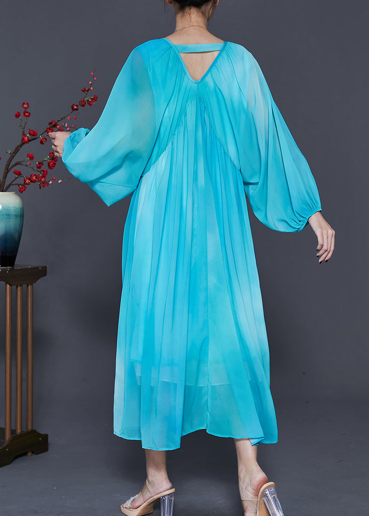 Women Lake Blue Oversized Tie Dye Chiffon Dresses Spring