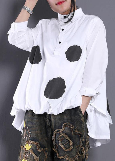 Women Asymmetric Clothes Christmas Gifts Black Dotted Blouse - SooLinen