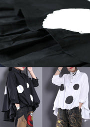Women Asymmetric Clothes Christmas Gifts Black Dotted Blouse - SooLinen