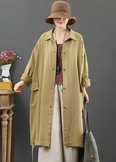 Women Lapel Pockets Fashion Spring Coat Khaki Plus Size Clothing Outwear - SooLinen