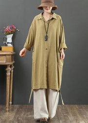 Women Lapel Pockets Fashion Spring Coat Khaki Plus Size Clothing Outwear - SooLinen