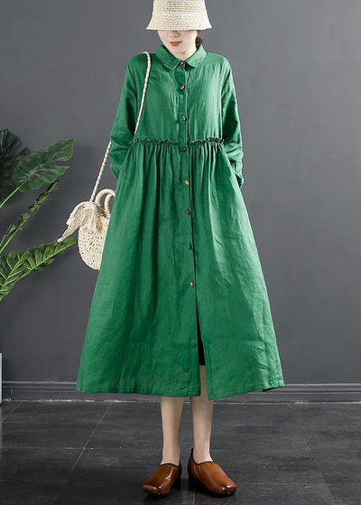 Women Lapel Ruffles Outfit Photography Green Maxi Dress - SooLinen