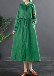 Women Lapel Ruffles Outfit Photography Green Maxi Dress - SooLinen