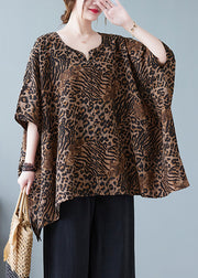 Women Leopard Yellow O-Neck Print T Shirt Batwing Sleeve