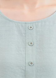 Women Light Green asymmetrical design Long sleeve Cotton Linen Summer Blouses - SooLinen