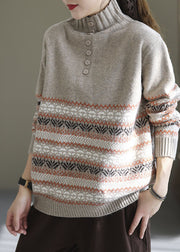 Women Light Grey Oversized Print Thick Knit Sweater Spring