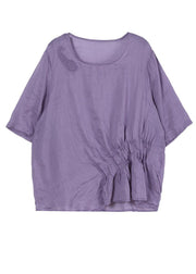Women Light Purple asymmetrical design Cotton Linen Shirts Summer - SooLinen
