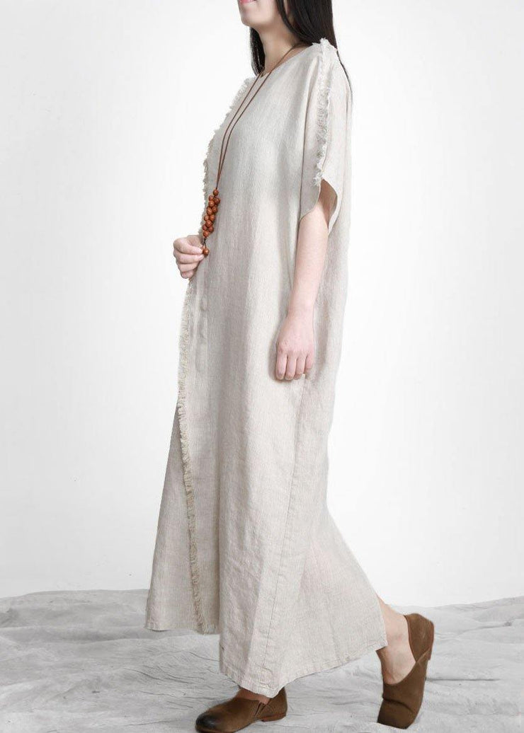 Women Linen Patchwork Maxi Dress Burrs - SooLinen