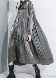 Women Long Sleeve Lapel Collar Loose Casual Oversize Midi Dresses - SooLinen