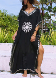 Women Loose Kaftan Swimsuit Cover Up Beach Long Casual Black Dress