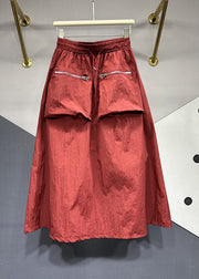 Women Mulberry Drawstring Pockets Patchwork Cotton Skirts Summer