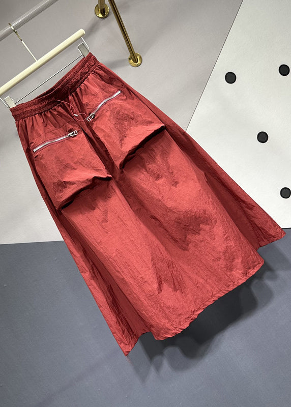 Women Mulberry Drawstring Pockets Patchwork Cotton Skirts Summer