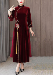 Damen Mulberry Embroideried Side Open Velour Kleider Vestidos Armband Sleeve