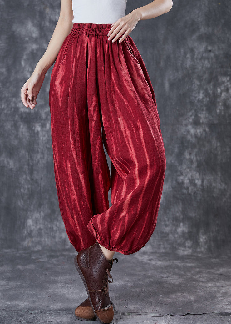 Women Mulberry Oversized Tie Dye Linen Lantern Pants Spring