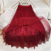 Women Mulberry Sequins tulle Cinched Skirts Summer