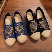 Women Navy Embroideried Splicing Flat Shoes Cotton Linen Fabric - SooLinen