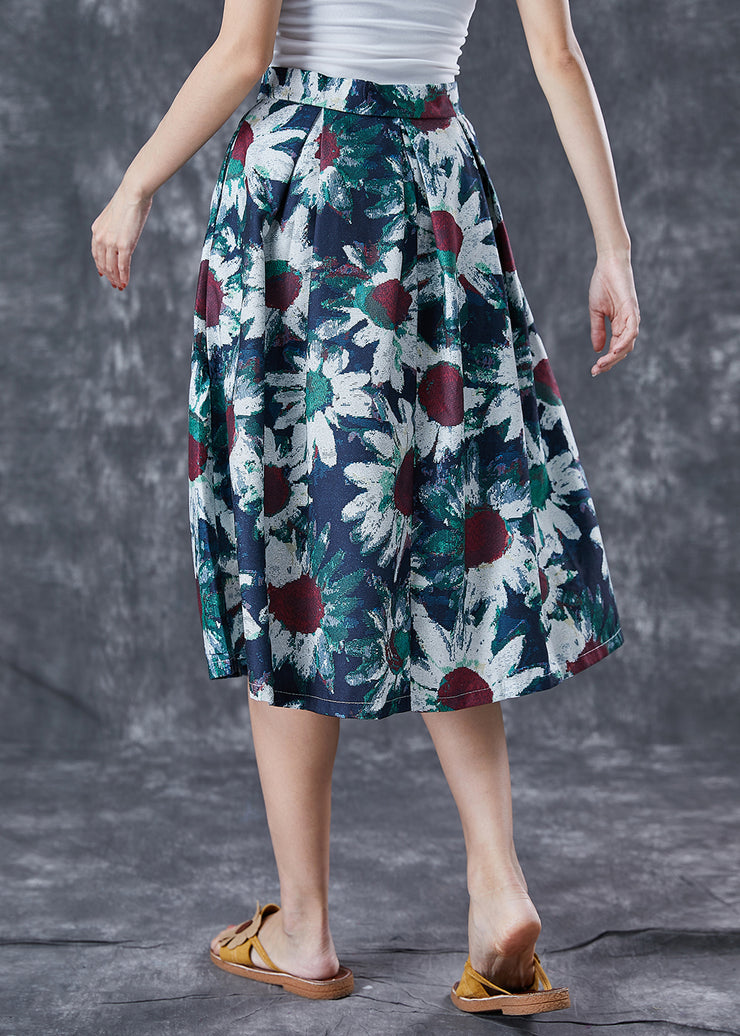 Women Navy Floral Tie Dye A Line Skirt Summer