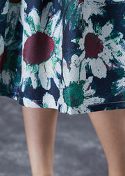 Women Navy Floral Tie Dye A Line Skirt Summer
