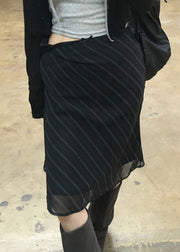 Women Navy Striped High Waist Patchwork Chiffon Skirt Summer