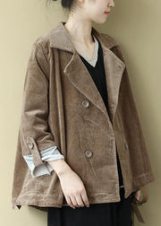 Women Notched Fine Spring Coats Blouses Khaki Loose Outwear - SooLinen