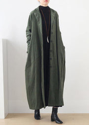 Women Notched patchwork  casual coats women green cotton outwears - SooLinen