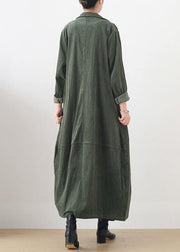 Women Notched patchwork  casual coats women green cotton outwears - SooLinen