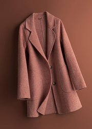 Women Notched pockets Fine clothes For Women pink plaid daily Woolen Coats - SooLinen