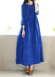 Women O Neck Cinched Tunics Photography Blue Kaftan Dresses - SooLinen