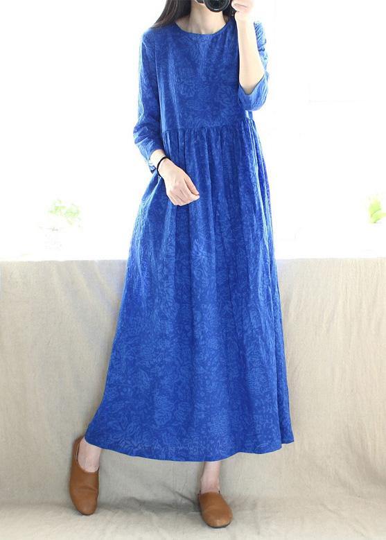 Women O Neck Cinched Tunics Photography Blue Kaftan Dresses - SooLinen