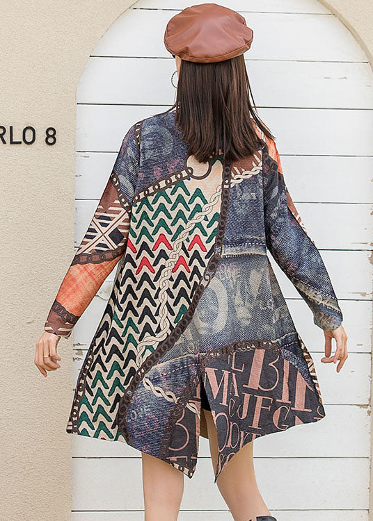 Women O-Neck Patchwork Asymmetrical Design Print Fall Knit Long sleeve Top