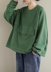 Women O Neck Patchwork Spring Clothes Inspiration Green Shirts - SooLinen