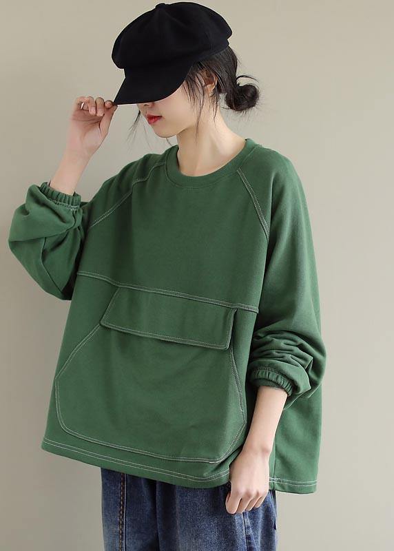Women O Neck Patchwork Spring Clothes Inspiration Green Shirts - SooLinen