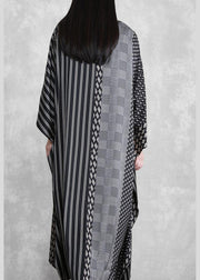 Women O Neck Patchwork Spring Clothes Pattern Black Striped A Line Dress - SooLinen