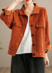 Women Orange Fashion Clothes Wardrobes Lapel Button Down jackets - SooLinen