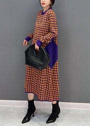 Women Orange O Neck Patchwork Knit Dress Winter