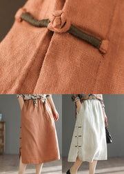 Frauen Orange orientalische elastische Taille Tasche Leinen A-Linie Röcke Sommer