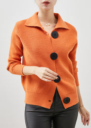 Women Orange Peter Pan Collar Button Down Knit Cardigans Spring