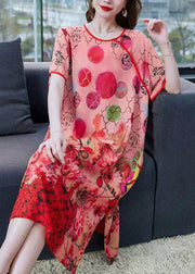 Women Orange Print Side Open Patchwork Chiffon Dresses Summer