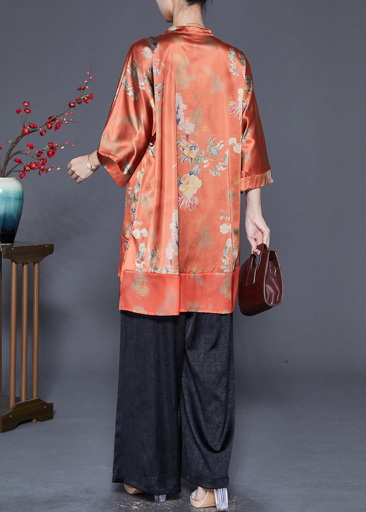 Women Orange Tasseled Patchwork Silk 2 Piece Outfit Fall