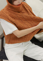 Women Orange Turtleneck Knit Cardigans Short Sleeve