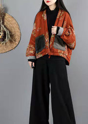 Frauen Orange V-Ausschnitt Feine Baumwolle Gefüllte Winteroberbekleidung