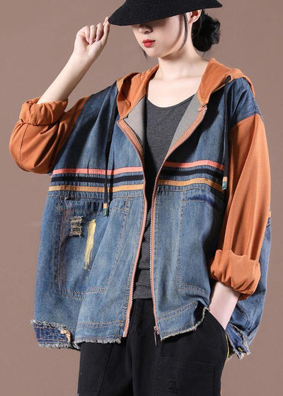 Women Orange Work Outfits Patchwork Spring Coats - SooLinen