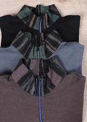 Women Patchwork Spring Handmade Tunics For Black Tops - SooLinen