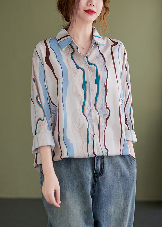 Women PeterPan Collar Button Print Fall Tops Long sleeve