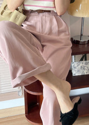 Women Pink High Waist Patchwork Cotton Crop Pants Fall