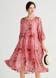 Women Pink O-Neck Embroidered Lace Dresses Two Piece Set Summer