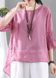 Women Pink O Neck Low High Design Cotton Tops Summer