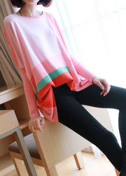 Women Pink Oversized Print Knit Tops Spring