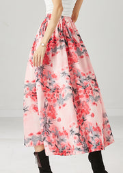 Women Pink Plum Blossom Print Cotton A Line Skirts Spring